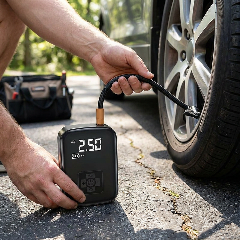 Wireless Car Air Compressor in use