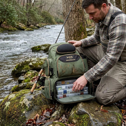 Fishing Tackle Backpack in use