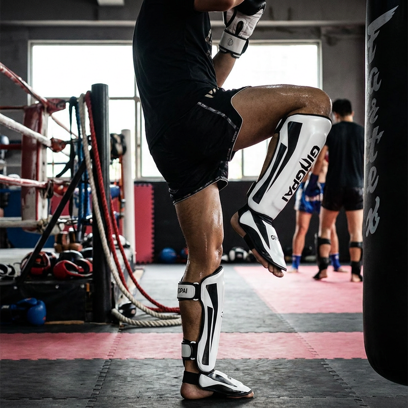 Kickboxing Shin Guards in use