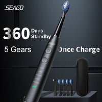 Electric Toothbrush USB Rechargeable Adult 360 Days Long Battery Life IPX7 4 Replacement Heads Travel Box SG-575