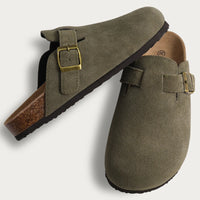 Fashion Women'S Suede Mules Slippers Men Clogs Cork Insole Sandals with Arch Support Outdoor Beach Slides Home Shoes