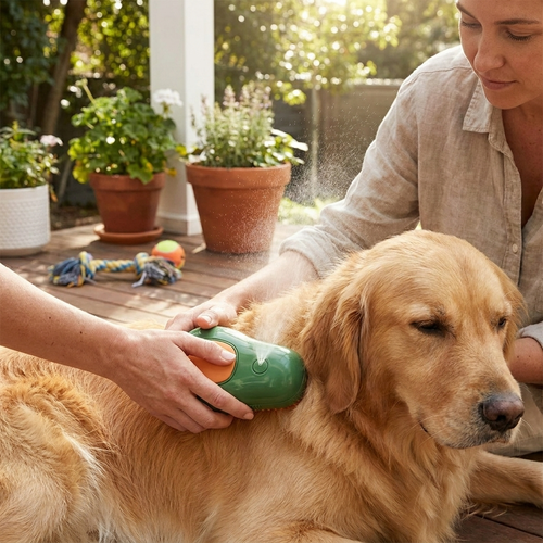 3in1 Pet Steam Brush in use