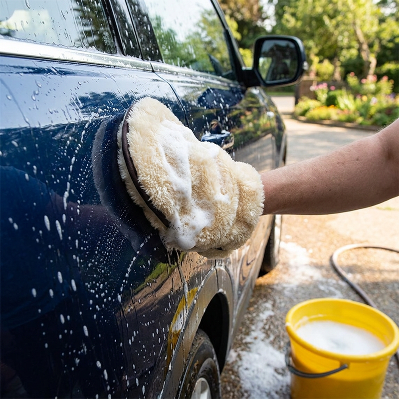 Microfiber Car Wash Glove in use