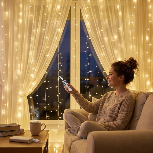 Christmas Curtain Lights in use